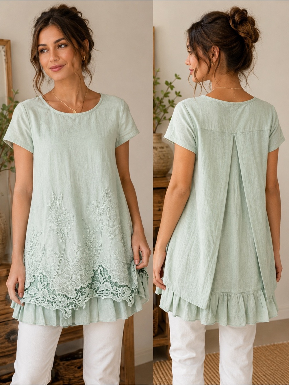 Indigo Thread Co Mint Green Tunic S Blouse Cottagecore Boho Romantic NWT